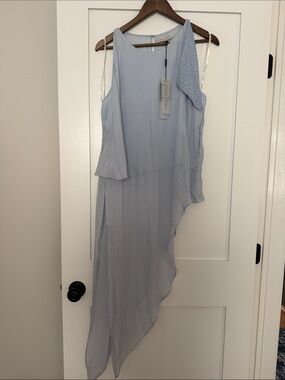 Asymmetric silk draped Light Blue blouse